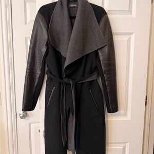 XL Mackage Black and Gray Trench Coat Leather Sleeves